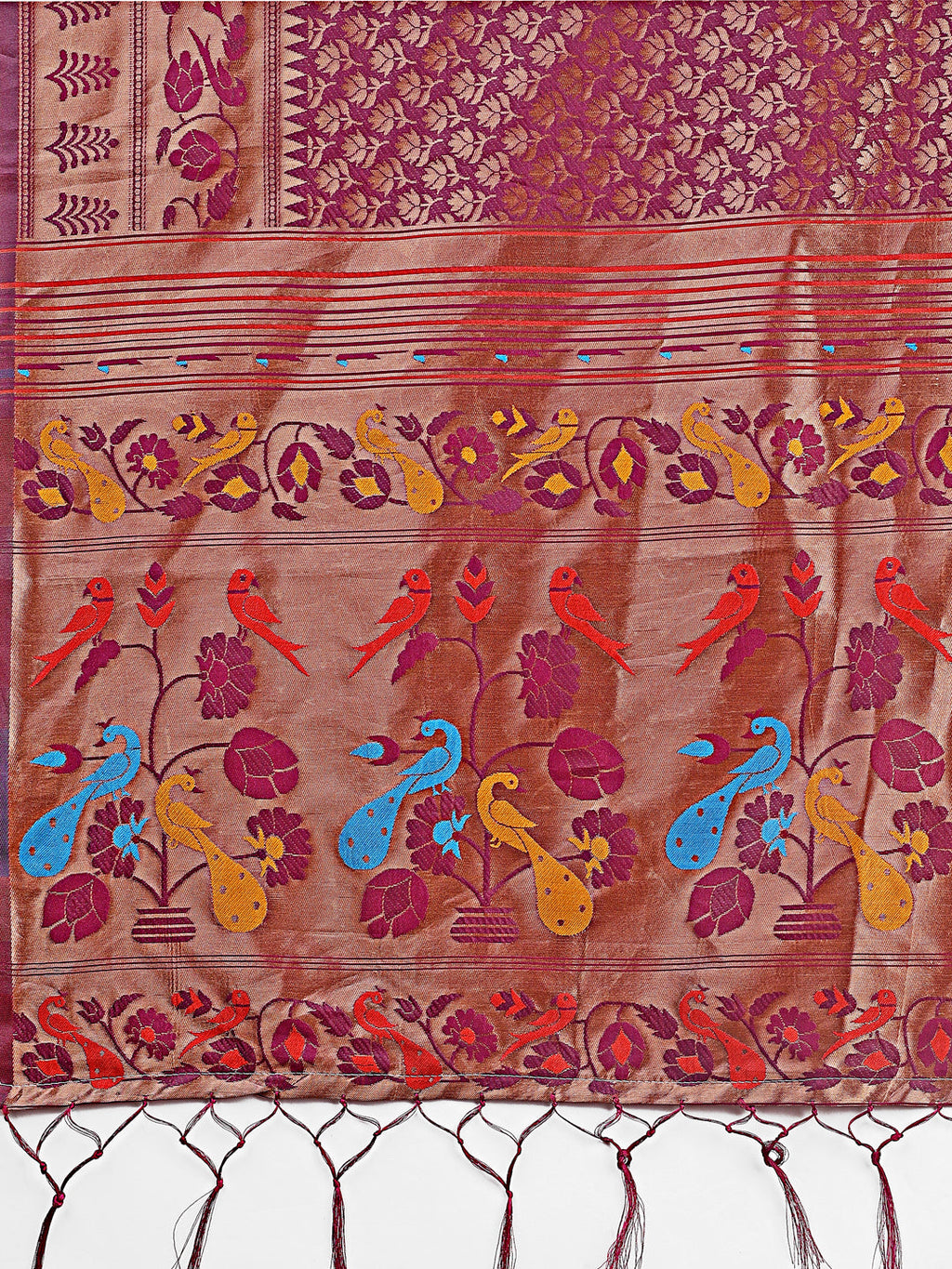 Shree Shyam Fashion Vibrant Copper & Magenta Banarasi Silk Saree with Colorful Pallu - Perfect Blend of Tradition and Festive Elegance