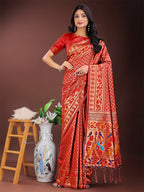 Shree Shyam Fashion Vibrant Copper & Red Banarasi Silk Saree with Colorful Pallu - Perfect Blend of Tradition and Festive Elegance