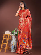 Shree Shyam Fashion Vibrant Copper & Red Banarasi Silk Saree with Colorful Pallu - Perfect Blend of Tradition and Festive Elegance