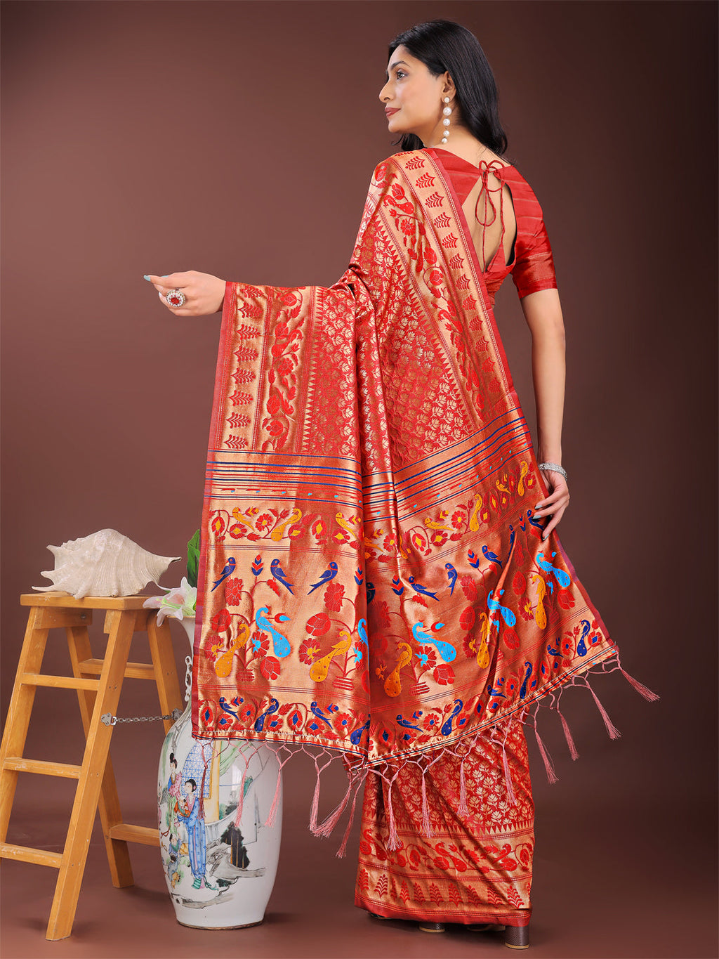 Shree Shyam Fashion Vibrant Copper & Red Banarasi Silk Saree with Colorful Pallu - Perfect Blend of Tradition and Festive Elegance