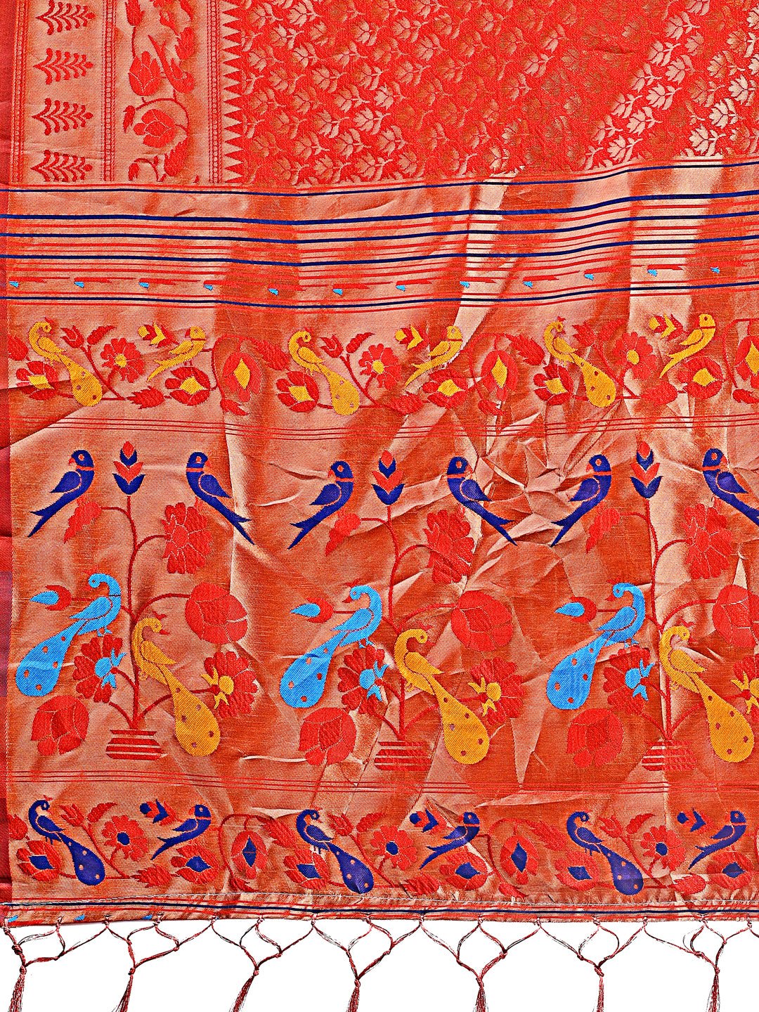 Shree Shyam Fashion Vibrant Copper & Red Banarasi Silk Saree with Colorful Pallu - Perfect Blend of Tradition and Festive Elegance