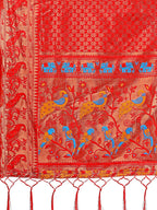 Shree Shyam Fashion Fiery Red Banarasi Silk Saree with Gold Zari and Colorful Pallu - Perfect for Bridal,Wedding & Festive Glamour