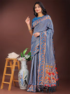 Shree Shyam Fashion Fiery Blue Banarasi Silk Saree with Gold Zari and Colorful Pallu - Perfect for Bridal,Wedding & Festive Glamour