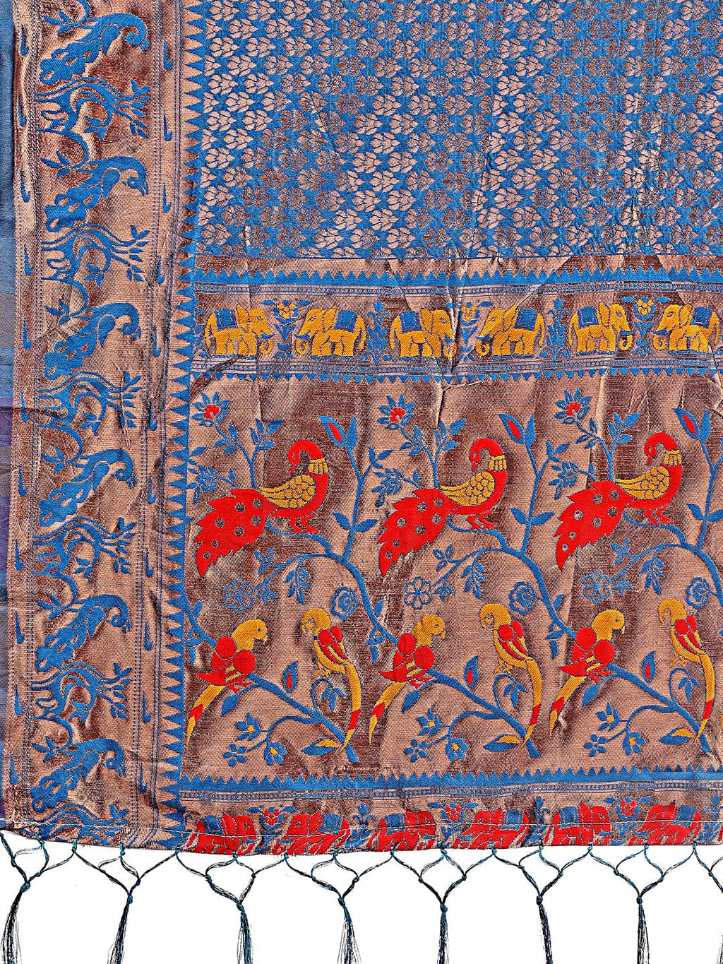 Shree Shyam Fashion Fiery Blue Banarasi Silk Saree with Gold Zari and Colorful Pallu - Perfect for Bridal,Wedding & Festive Glamour