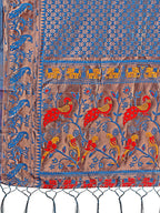 Shree Shyam Fashion Fiery Blue Banarasi Silk Saree with Gold Zari and Colorful Pallu - Perfect for Bridal,Wedding & Festive Glamour