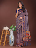 Shree Shyam Fashion Fiery Navy Blue Banarasi Silk Saree with Gold Zari and Colorful Pallu - Perfect for Bridal,Wedding & Festive Glamour