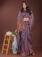 Shree Shyam Fashion Fiery Navy Blue Banarasi Silk Saree with Gold Zari and Colorful Pallu - Perfect for Bridal,Wedding & Festive Glamour
