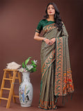 Shree Shyam Fashion Fiery Green Banarasi Silk Saree with Gold Zari and Colorful Pallu - Perfect for Bridal,Wedding & Festive Glamour