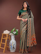 Shree Shyam Fashion Fiery Green Banarasi Silk Saree with Gold Zari and Colorful Pallu - Perfect for Bridal,Wedding & Festive Glamour