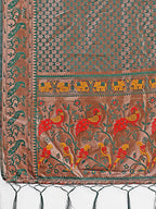 Shree Shyam Fashion Fiery Green Banarasi Silk Saree with Gold Zari and Colorful Pallu - Perfect for Bridal,Wedding & Festive Glamour
