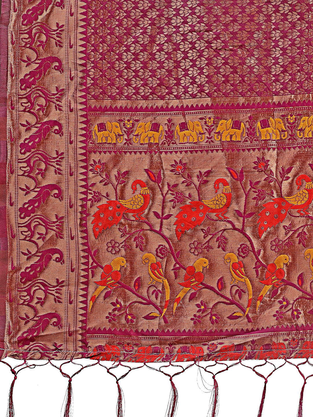 Shree Shyam Fashion Fiery Purple Banarasi Silk Saree with Gold Zari and Colorful Pallu - Perfect for Bridal,Wedding & Festive Glamour