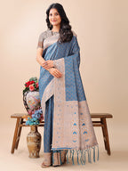 Shree Shyam Fashion Graceful Blue & Beige Lichi Silk Saree with Elegant Woven Pallu - Timeless Beauty for Every Occasion