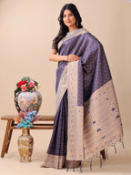 Shree Shyam Fashion Graceful Navy Blue & Beige Lichi Silk Saree with Elegant Woven Pallu - Timeless Beauty for Every Occasion