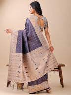 Shree Shyam Fashion Graceful Navy Blue & Beige Lichi Silk Saree with Elegant Woven Pallu - Timeless Beauty for Every Occasion