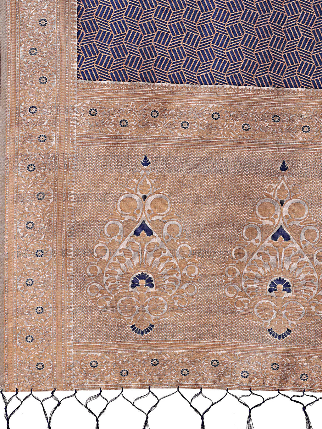 Shree Shyam Fashion Graceful Navy Blue & Beige Lichi Silk Saree with Elegant Woven Pallu - Timeless Beauty for Every Occasion
