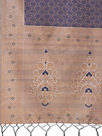 Shree Shyam Fashion Graceful Navy Blue & Beige Lichi Silk Saree with Elegant Woven Pallu - Timeless Beauty for Every Occasion