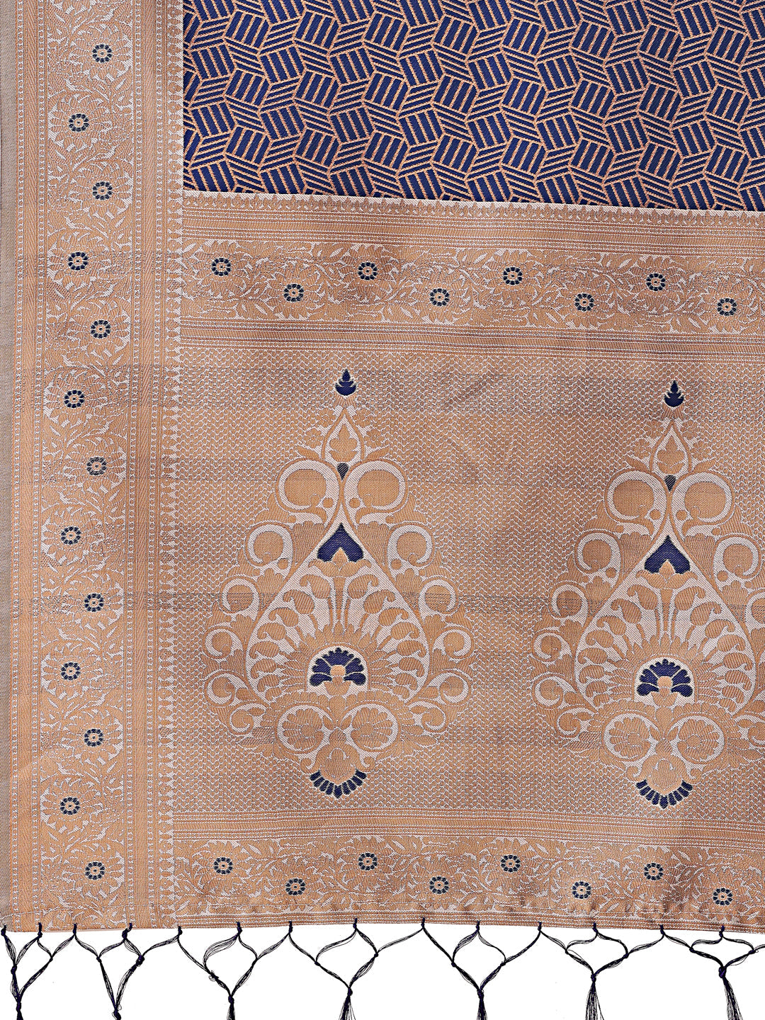 Shree Shyam Fashion Graceful Navy Blue & Beige Lichi Silk Saree with Elegant Woven Pallu - Timeless Beauty for Every Occasion