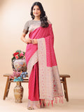 Shree Shyam Fashion Graceful Pink & Beige Lichi Silk Saree with Elegant Woven Pallu - Timeless Beauty for Every Occasion