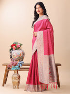 Shree Shyam Fashion Graceful Pink & Beige Lichi Silk Saree with Elegant Woven Pallu - Timeless Beauty for Every Occasion