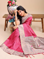 Shree Shyam Fashion Graceful Pink & Beige Lichi Silk Saree with Elegant Woven Pallu - Timeless Beauty for Every Occasion