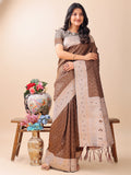 Shree Shyam Fashion Graceful Brown & Beige Lichi Silk Saree with Elegant Woven Pallu - Timeless Beauty for Every Occasion