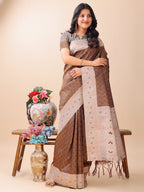 Shree Shyam Fashion Graceful Brown & Beige Lichi Silk Saree with Elegant Woven Pallu - Timeless Beauty for Every Occasion