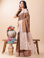 Shree Shyam Fashion Graceful Brown & Beige Lichi Silk Saree with Elegant Woven Pallu - Timeless Beauty for Every Occasion