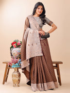 Shree Shyam Fashion Graceful Brown & Beige Lichi Silk Saree with Elegant Woven Pallu - Timeless Beauty for Every Occasion