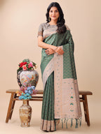 Shree Shyam Fashion Graceful Green & Beige Lichi Silk Saree with Elegant Woven Pallu - Timeless Beauty for Every Occasion