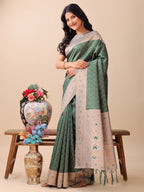 Shree Shyam Fashion Graceful Green & Beige Lichi Silk Saree with Elegant Woven Pallu - Timeless Beauty for Every Occasion