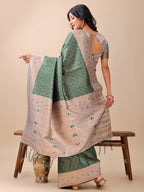 Shree Shyam Fashion Graceful Green & Beige Lichi Silk Saree with Elegant Woven Pallu - Timeless Beauty for Every Occasion