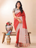 Shree Shyam Fashion Graceful Red & Beige Lichi Silk Saree with Elegant Woven Pallu - Timeless Beauty for Every Occasion