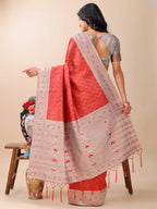 Shree Shyam Fashion Graceful Red & Beige Lichi Silk Saree with Elegant Woven Pallu - Timeless Beauty for Every Occasion