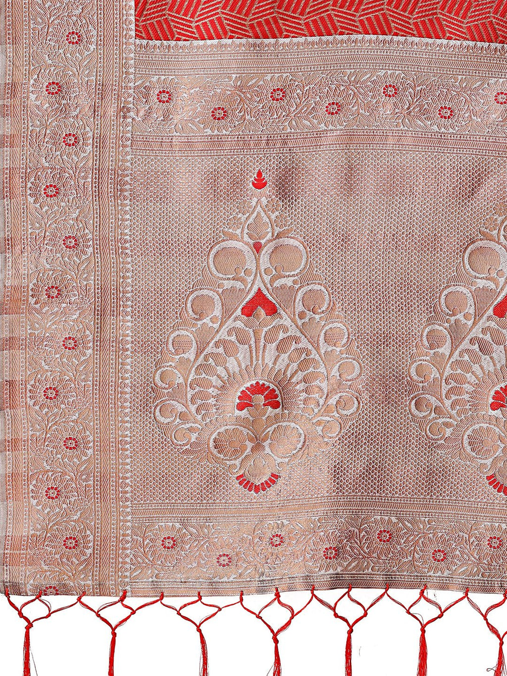 Shree Shyam Fashion Graceful Red & Beige Lichi Silk Saree with Elegant Woven Pallu - Timeless Beauty for Every Occasion