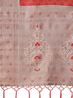 Shree Shyam Fashion Graceful Red & Beige Lichi Silk Saree with Elegant Woven Pallu - Timeless Beauty for Every Occasion