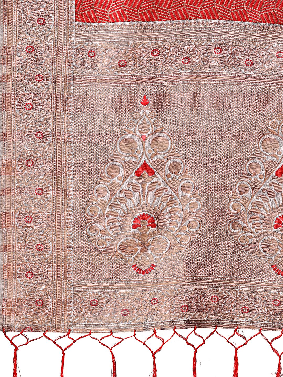 Shree Shyam Fashion Graceful Red & Beige Lichi Silk Saree with Elegant Woven Pallu - Timeless Beauty for Every Occasion