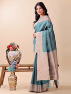 Shree Shyam Fashion Graceful Teal & Beige Lichi Silk Saree with Elegant Woven Pallu - Timeless Beauty for Every Occasion