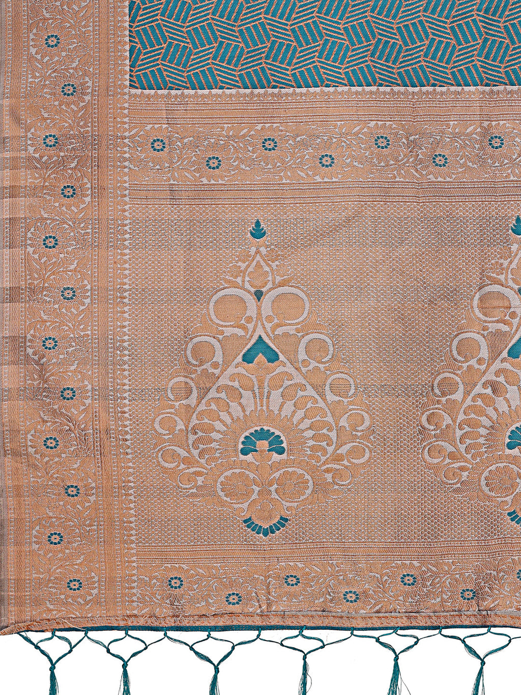 Shree Shyam Fashion Graceful Teal & Beige Lichi Silk Saree with Elegant Woven Pallu - Timeless Beauty for Every Occasion