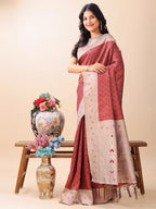 Shree Shyam Fashion Graceful Maroon & Beige Lichi Silk Saree with Elegant Woven Pallu - Timeless Beauty for Every Occasion
