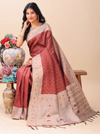 Shree Shyam Fashion Graceful Maroon & Beige Lichi Silk Saree with Elegant Woven Pallu - Timeless Beauty for Every Occasion
