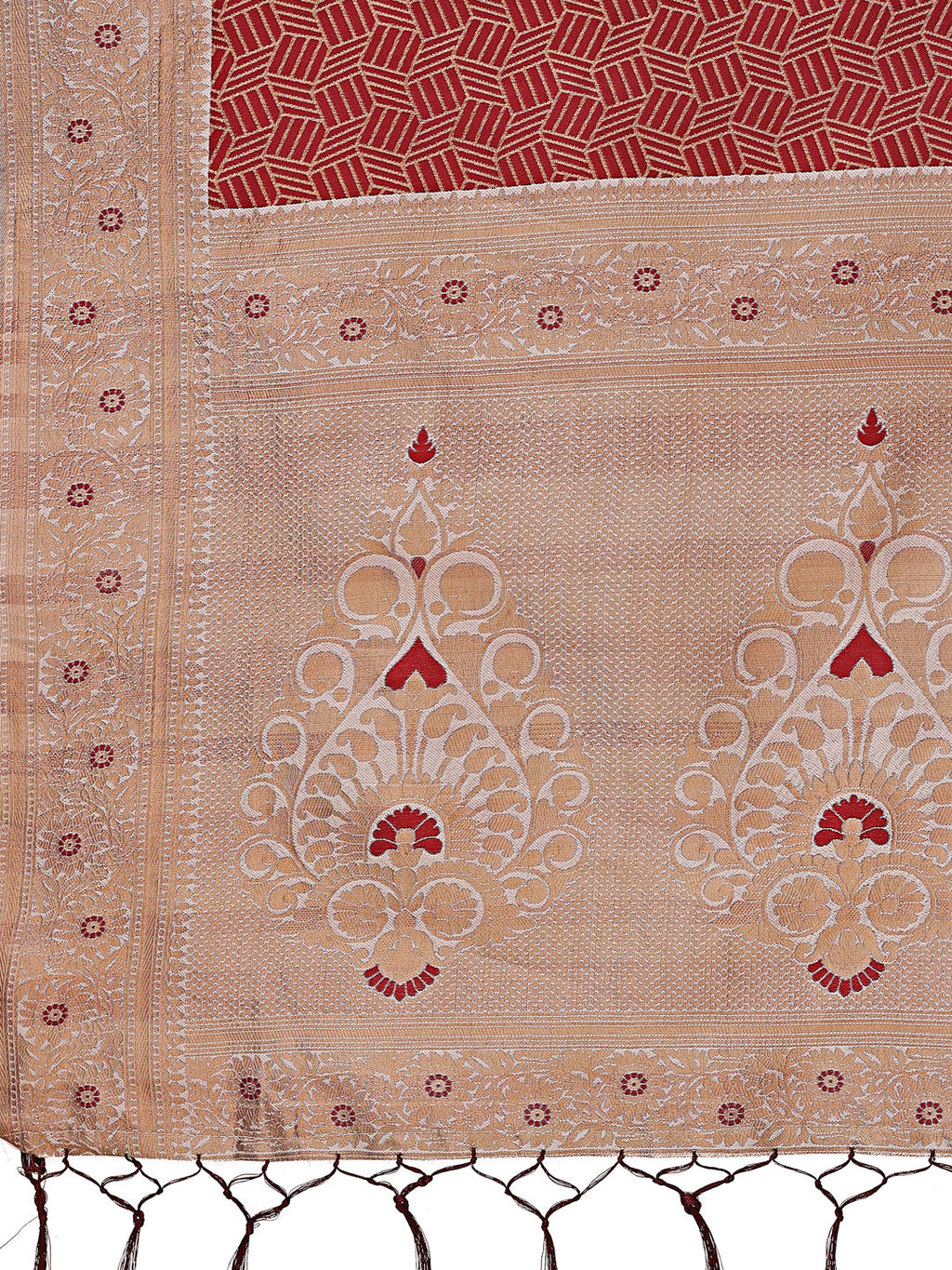 Shree Shyam Fashion Graceful Maroon & Beige Lichi Silk Saree with Elegant Woven Pallu - Timeless Beauty for Every Occasion