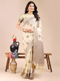 Shree Shyam Fashion Cream Cotton Woven Zari Work Traditional Tassel Saree