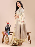 Shree Shyam Fashion Cream Cotton Woven Zari Work Traditional Tassel Saree