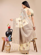 Shree Shyam Fashion Cream Cotton Woven Zari Work Traditional Tassel Saree