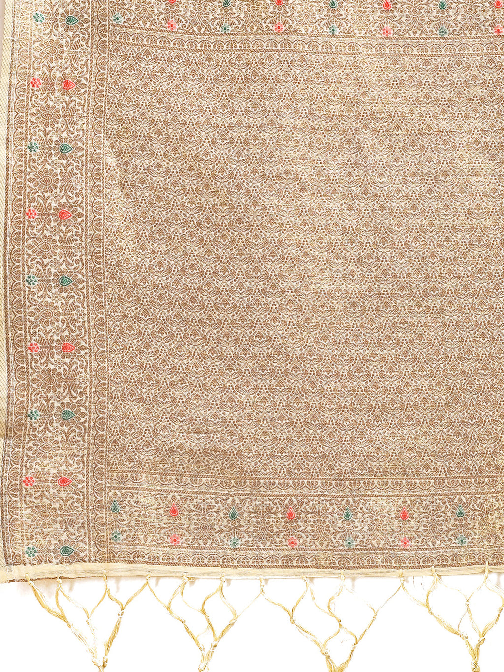 Shree Shyam Fashion Cream Cotton Woven Zari Work Traditional Tassel Saree