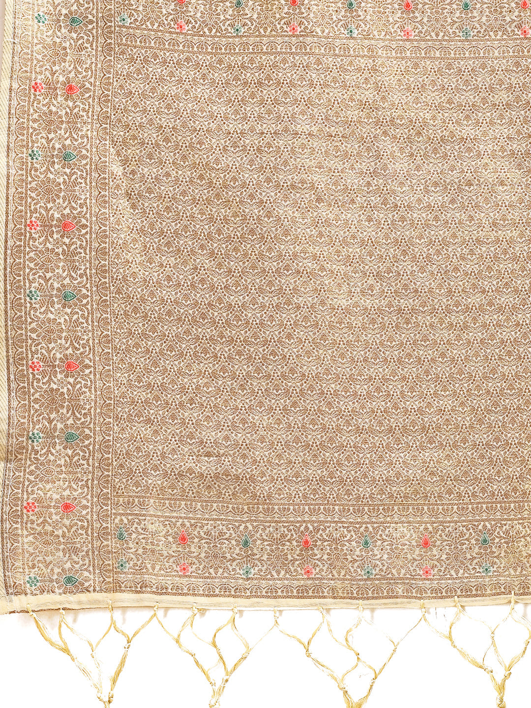 Shree Shyam Fashion Cream Cotton Woven Zari Work Traditional Tassel Saree
