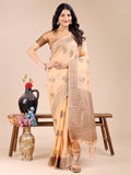 Shree Shyam Fashion Peach Cotton Woven Zari Work Traditional Tassel Saree