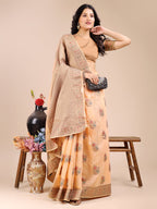 Shree Shyam Fashion Peach Cotton Woven Zari Work Traditional Tassel Saree
