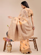 Shree Shyam Fashion Peach Cotton Woven Zari Work Traditional Tassel Saree