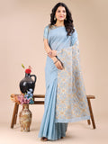 Shree Shyam Fashion Sky Blue Cotton Woven Zari Work Traditional Tassel Saree